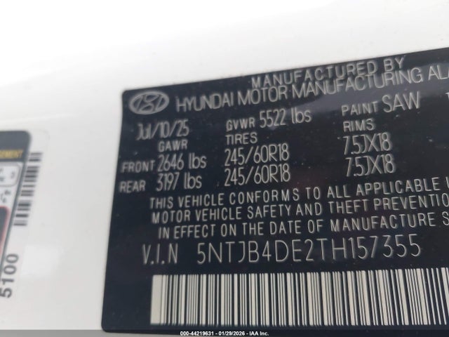2026 Hyundai Santa Cruz Sel მანქანა იყიდება აუქციონზე, vin: 5NTJB4DE2TH157355, აუქციონის ნომერი: 44219631