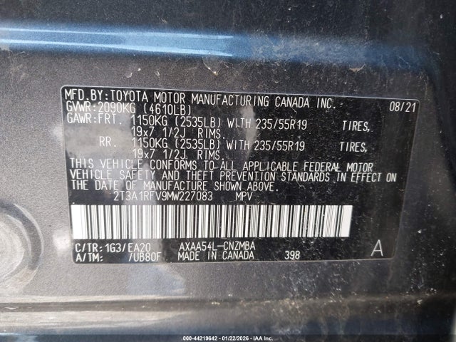 2T3A1RFV9MW227083 Toyota Rav4 Xle Premium