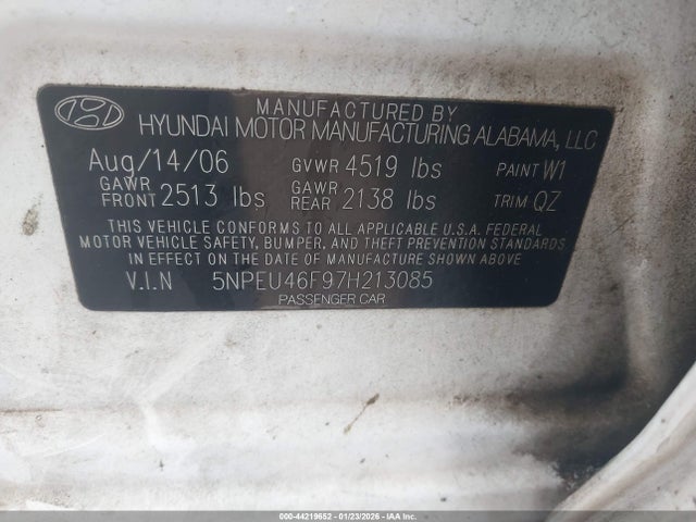 Aukcja sprzedaży 2007 Hyundai Sonata Limited/se V6, vin: 5NPEU46F97H213085, numer aukcji: 44219652