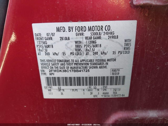 2007 FORD EDGE 2FMDK38C17BB41725 Photo 8