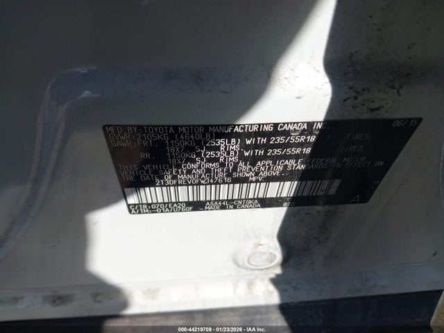 2015 Toyota Rav4 Limited მანქანა იყიდება აუქციონზე, vin: 2T3DFREV0FW347616, აუქციონის ნომერი: 44219709