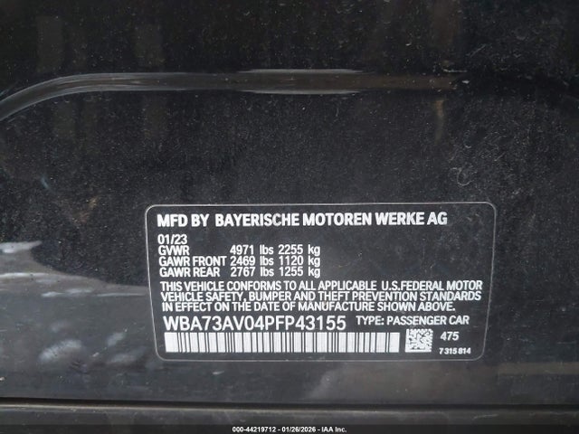 Продажа на аукционе авто 2023 Bmw 430i Gran Coupe Xdrive, vin: WBA73AV04PFP43155, номер лота: 44219712
