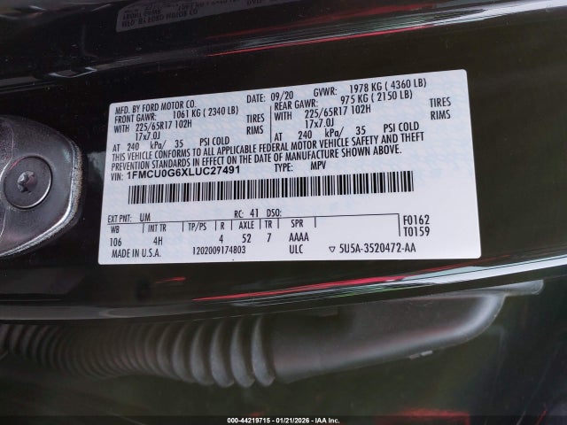 1FMCU0G6XLUC27491 Ford ESCAPE SE