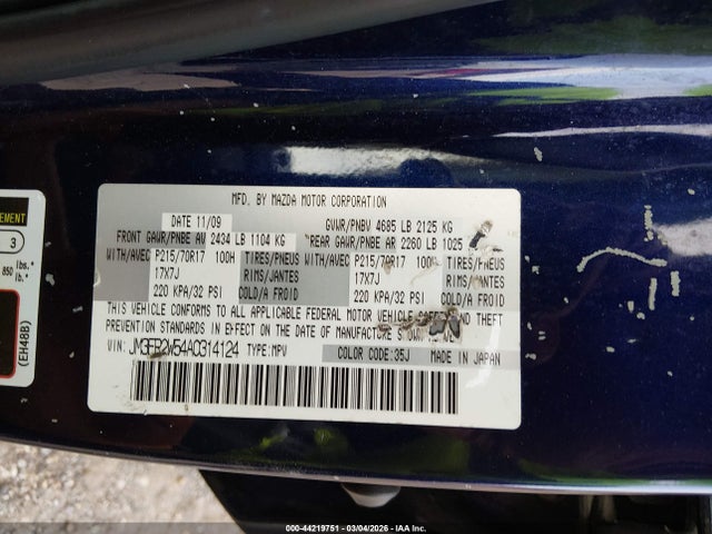 44219751 :رقم المزاد ، JM3ER2W54A0314124 vin ، 2010 Mazda Cx-7 I Sv مزاد بيع