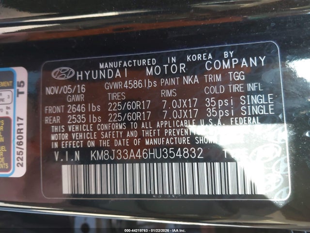 44219763 :رقم المزاد ، KM8J33A46HU354832 vin ، 2017 Hyundai Tucson Se مزاد بيع