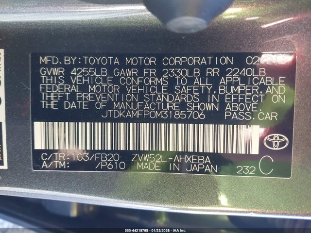 Toyota Prius Prime Le 2021 JTDKAMFP0M3185706 Image 9
