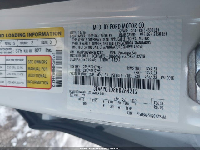 Ford FUSION SE 2017 3FA6P0HD8HR264212 Image 9