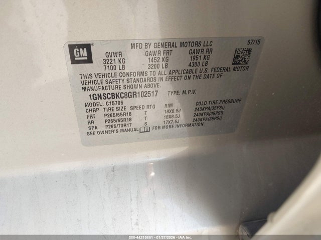 1GNSCBKC8GR102517 Chevrolet Tahoe Lt