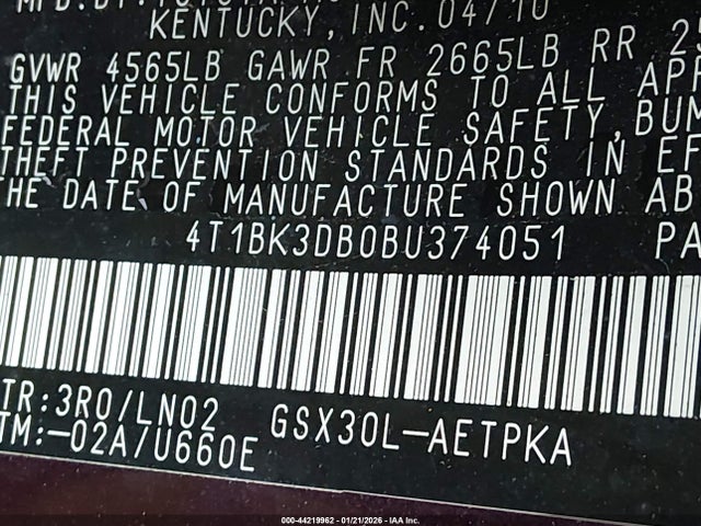 2011 TOYOTA AVALON 4T1BK3DB0BU374051 Photo 8