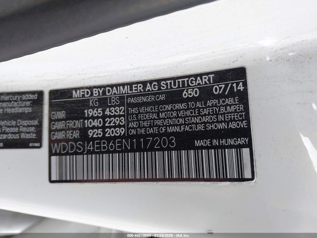 44219968 :رقم المزاد ، WDDSJ4EB6EN117203 vin ، 2014 Mercedes-benz Cla 250 مزاد بيع
