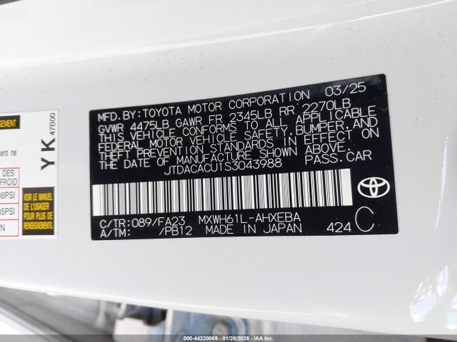 JTDACACU1S3043988 Toyota Prius Plug-in Hybrid Se