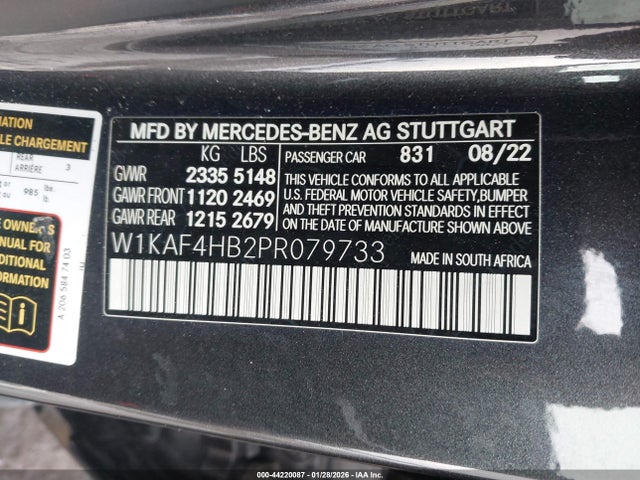 44220087 :رقم المزاد ، W1KAF4HB2PR079733 vin ، 2023 Mercedes-benz C 300 4matic مزاد بيع