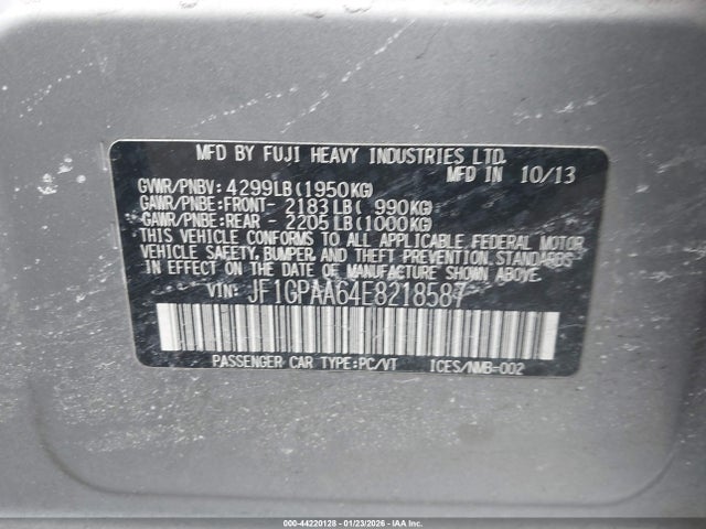 44220128 :رقم المزاد ، JF1GPAA64E8218587 vin ، 2014 Subaru Impreza 2.0i مزاد بيع