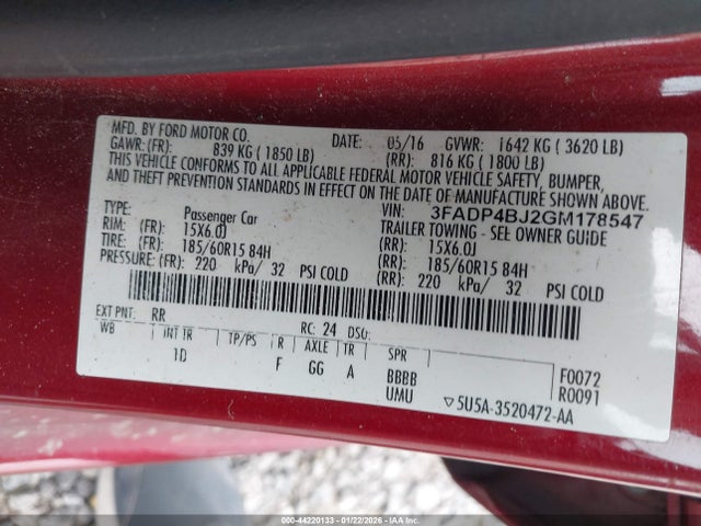 Ford FIESTA SE 2016 3FADP4BJ2GM178547 Image 9