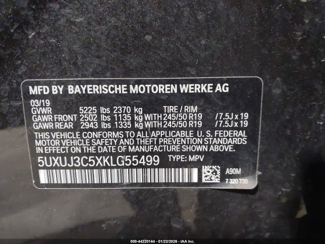 2019 Bmw X4 Xdrive30i მანქანა იყიდება აუქციონზე, vin: 5UXUJ3C5XKLG55499, აუქციონის ნომერი: 44220144