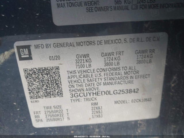 3GCUYHED0LG253842 Chevrolet Silverado 1500 4wd Short Bed High Country