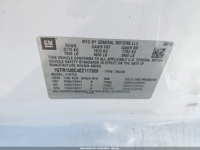 44220179 :رقم المزاد ، 1GTR1UEC4EZ117369 vin ، 2014 Gmc Sierra 1500 Sle مزاد بيع