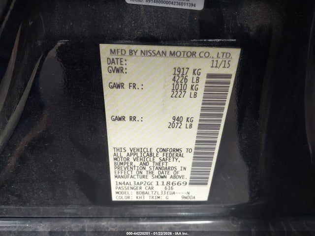 Nissan Altima 2.5 Sl 2016 1N4AL3AP2GC118669 Image 9