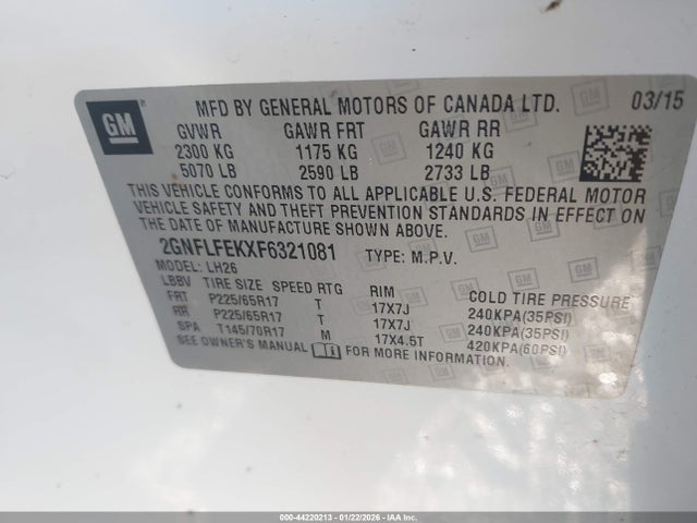 2GNFLFEKXF6321081 Chevrolet EQUINOX 1LT