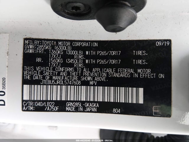 JTEBU5JR0L5747608 Toyota 4runner Sr5 Premium
