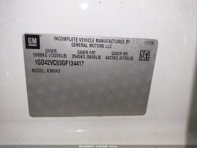 Продаж на аукціоні авто 2016 Gmc Sierra 3500hd Chassis, vin: 1GD42VC83GF134417, номер лоту: 44220318
