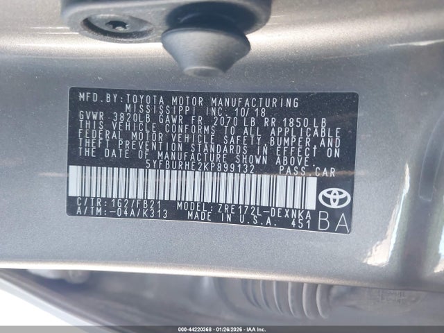 5YFBURHE2KP899132 Toyota COROLLA LE