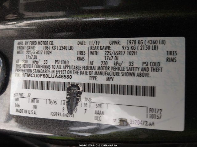 Ford ESCAPE S 2020 1FMCU0F60LUA46580 Image 9