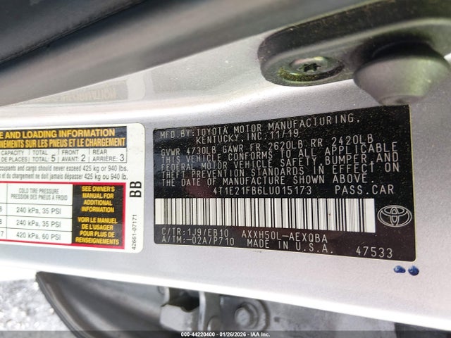 2020 TOYOTA AVALON HYBRID 4T1E21FB6LU015173 Photo 8