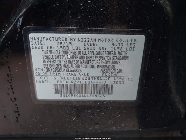 3N1CP5CU1KL558825 Nissan KICKS S