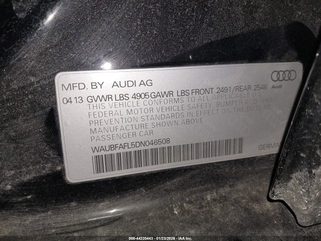 Продаж на аукціоні авто 2013 Audi A4 2.0t Premium, vin: WAUBFAFL5DN046508, номер лоту: 44220443