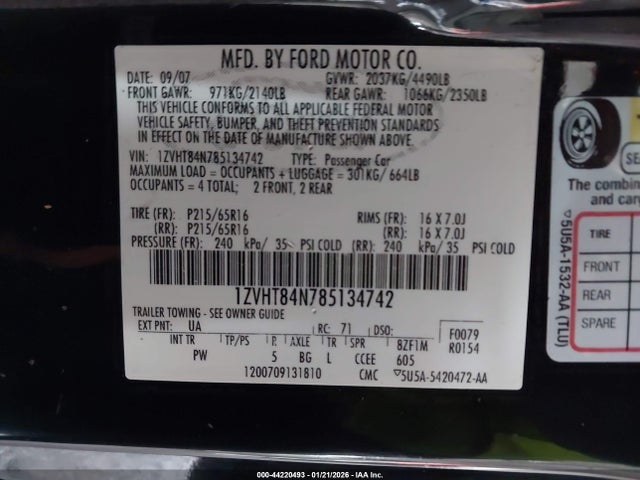 2008 FORD MUSTANG 1ZVHT84N785134742 Photo 8