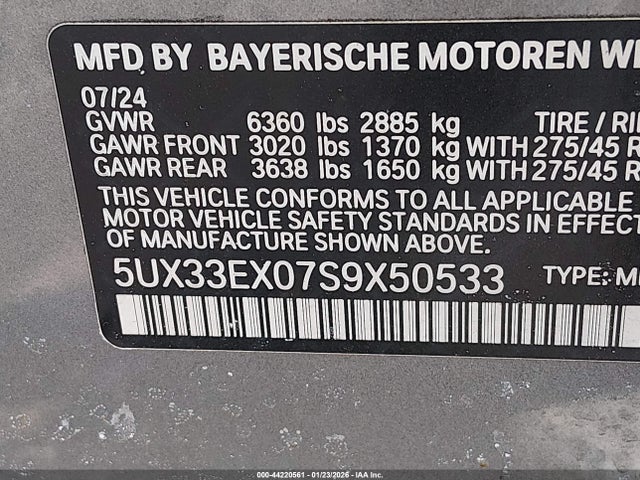 44220561 :رقم المزاد ، 5UX33EX07S9X50533 vin ، 2025 Bmw X6 Xdrive40i مزاد بيع