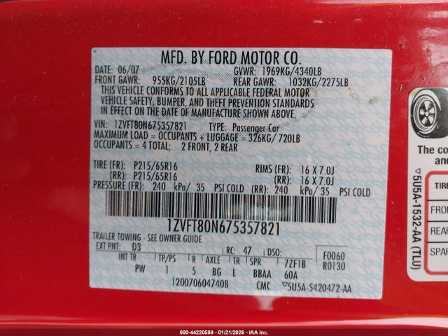 2007 FORD MUSTANG 1ZVHT80N575357821 Photo 8