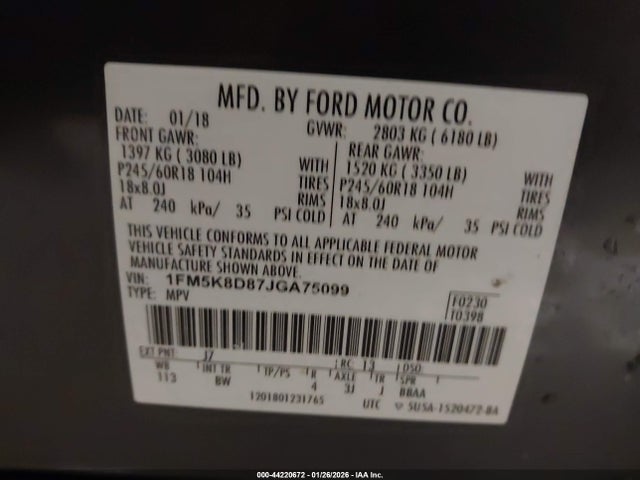 2018 FORD EXPLORER 1FM5K8D87JGA75099 Photo 8