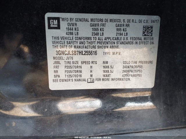 3GNCJLSB7HL255616 Chevrolet Trax Lt