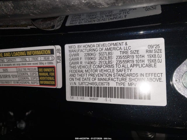 Aukcja sprzedaży 2025 Acura Rdx Standard, vin: 5J8TC2H49SL036778, numer aukcji: 44220794