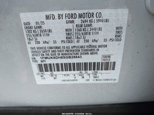 1FMUK8DH8SGB28843 Ford Explorer Active