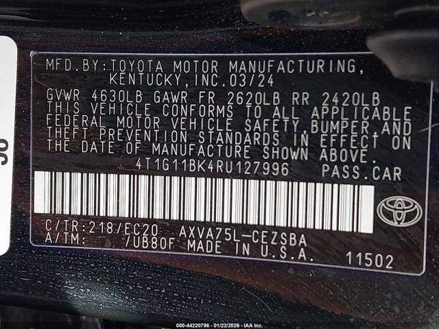 4T1G11BK4RU127996 Toyota Camry Se Nightshade