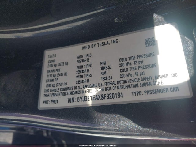 5YJ3E1EAXSF920194 Tesla Model 3 Long Range Rear-wheel Drive/standard Rear-wheel Drive