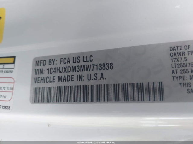 2021 Jeep Wrangler Unlimited Willys 4x4 მანქანა იყიდება აუქციონზე, vin: 1C4HJXDM3MW713838, აუქციონის ნომერი: 44220909