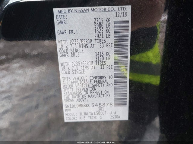 Aukcja sprzedaży 2019 Infiniti Qx60 Luxe, vin: 5N1DL0MM8KC548878, numer aukcji: 44220913