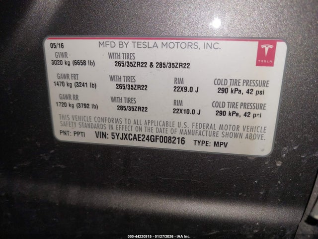 2016 TESLA MODEL X 5YJXCAE24GF008216 Photo 8