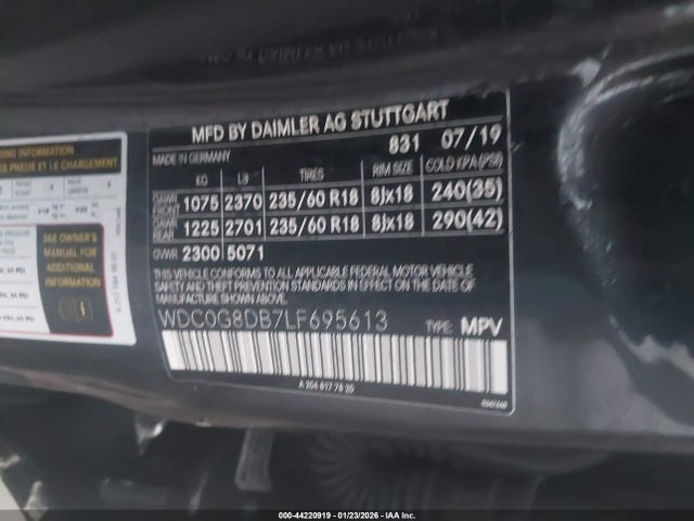 Aukcja sprzedaży 2020 Mercedes-benz Glc 300, vin: WDC0G8DB7LF695613, numer aukcji: 44220919
