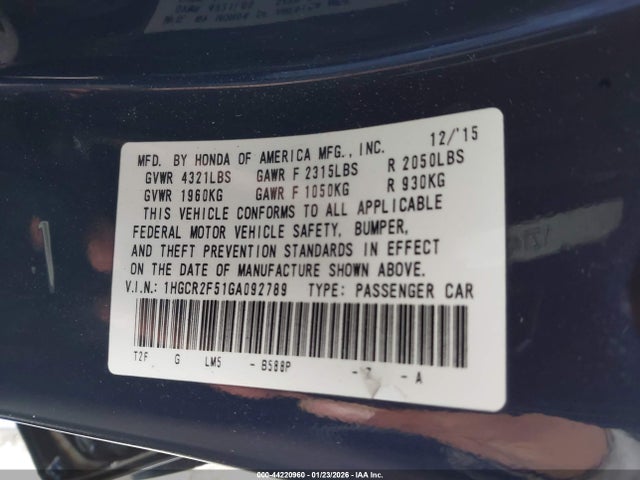 1HGCR2F51GA092789 Honda Accord Sport