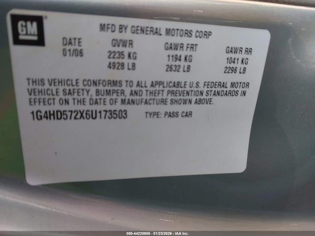 Aukcja sprzedaży 2006 Buick Lucerne Cxl, vin: 1G4HD572X6U173503, numer aukcji: 44220996