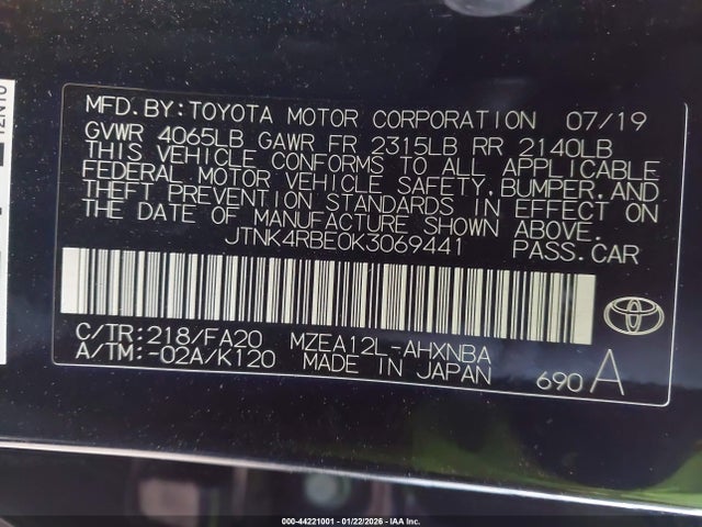 JTNK4RBE0K3069441 Toyota COROLLA SE
