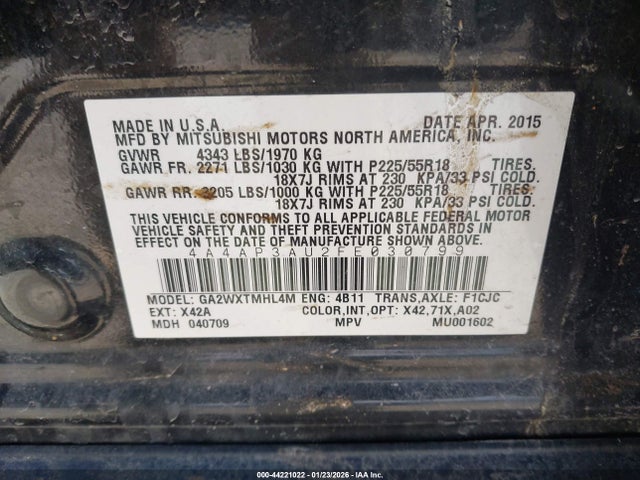 2015 MITSUBISHI OUTLANDER SPORT 4A4AP3AU2FE030799 Photo 8