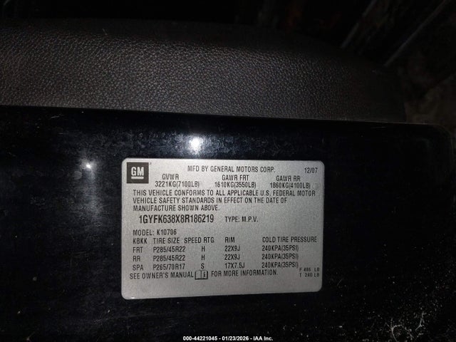 2008 CADILLAC ESCALADE 1GYFK638X8R186219 Photo 8