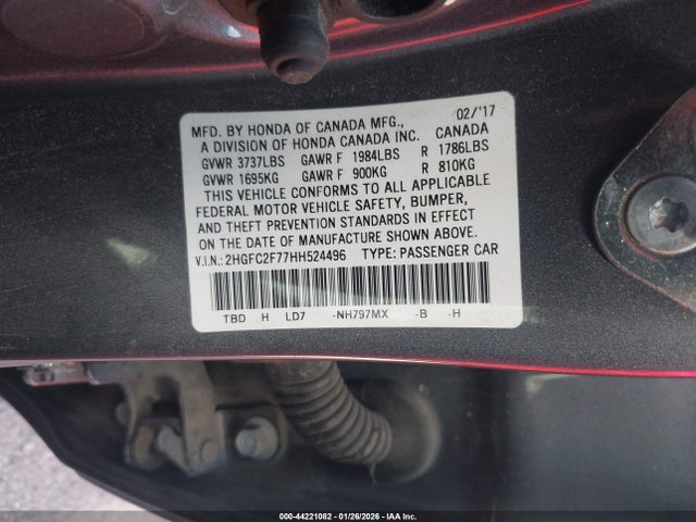 Honda CIVIC EX 2017 2HGFC2F77HH524496 Image 9