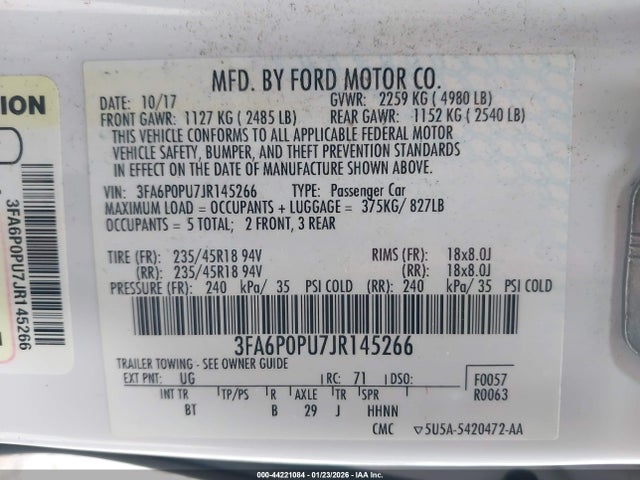 3FA6P0PU7JR145266 Ford Fusion Energi Se Luxury